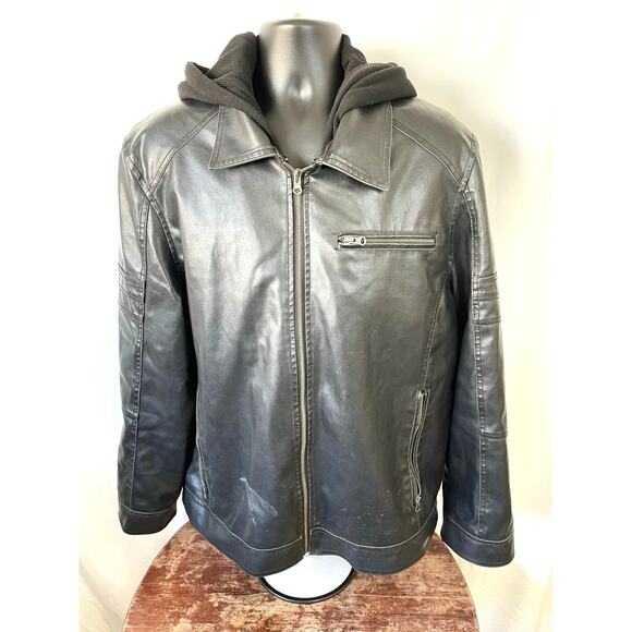 Route 66 Faux Leather Jacket w/ Hood XL Black - Picture 1 of 7